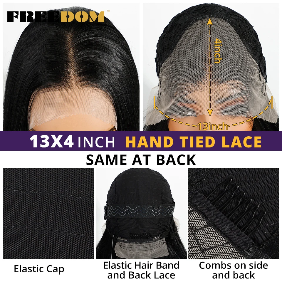 FREEDOM Lange Gerade Synthetische Lace-Front-Perücken für Frauen 38 Zoll Weich 13X4 Freier Scheitel Schwarzes Haar Lace-Frontal-Perücke Vorgezupft – Detail 6