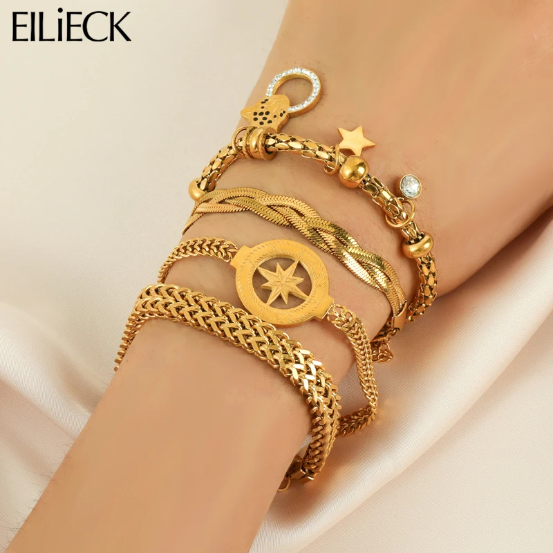 Eilieck 316l Edelstahl neue Goldfarbe Charm Armband für Frauen Mädchen Mode wasserdichte Armreifen Schmuck Geschenk Party Bijoux