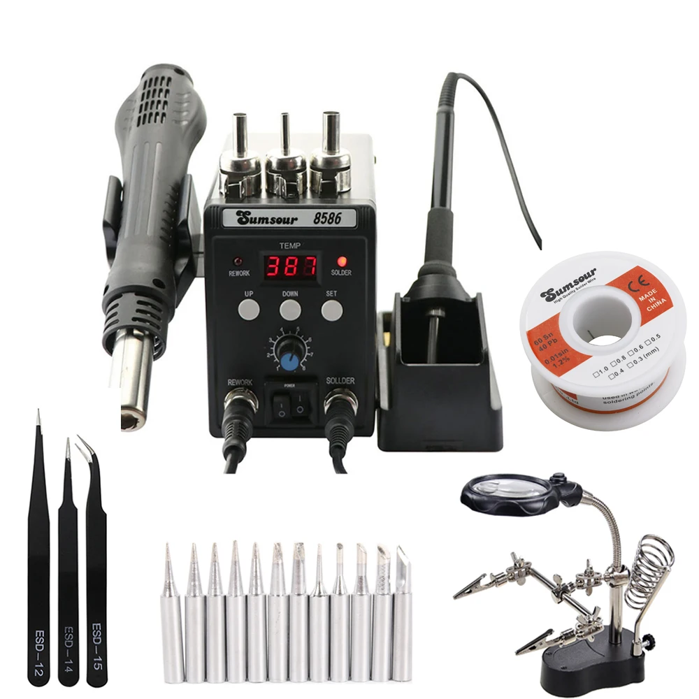 8586 Soldering Station 2 In 1 Digital Display Rework Hot Air Gun Electric Solder Iron ESD Welding Desoldering Repair Tools