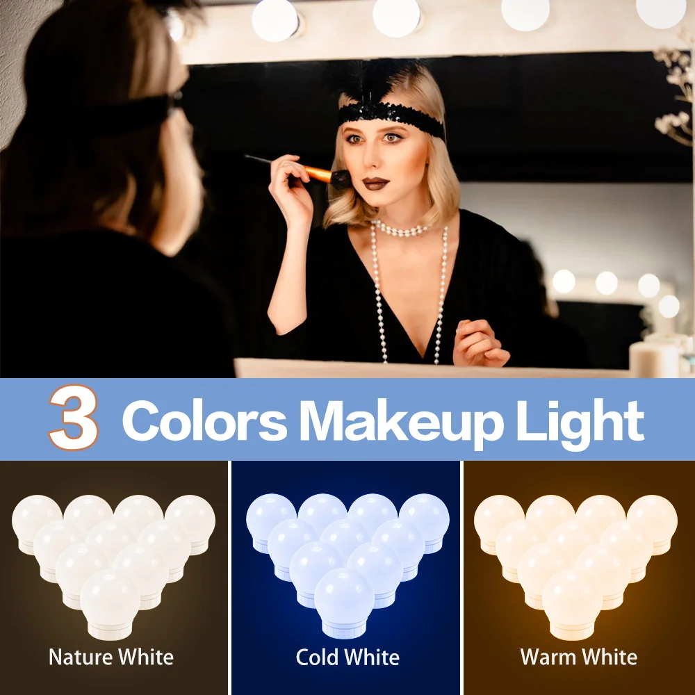 5V LED Makeup Mirror Light Dressing Table Lamp Dimmable Home Bedroom Bathroom Mirror Decoration Wall Light Bulb Kit 2/6/10/14pcs