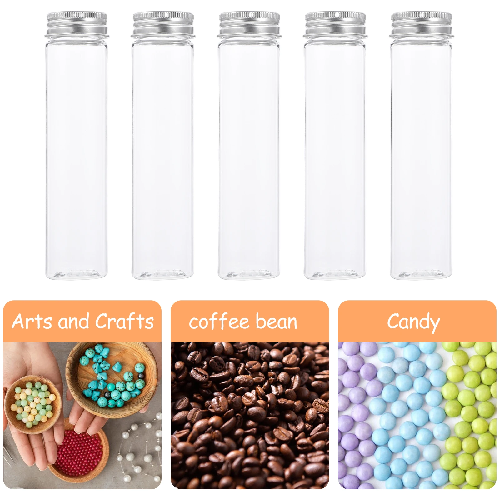 

10 PCS Flat Bottom Test Tube Containers with Caps Confections Tubes Clear Lids Plastic Cover