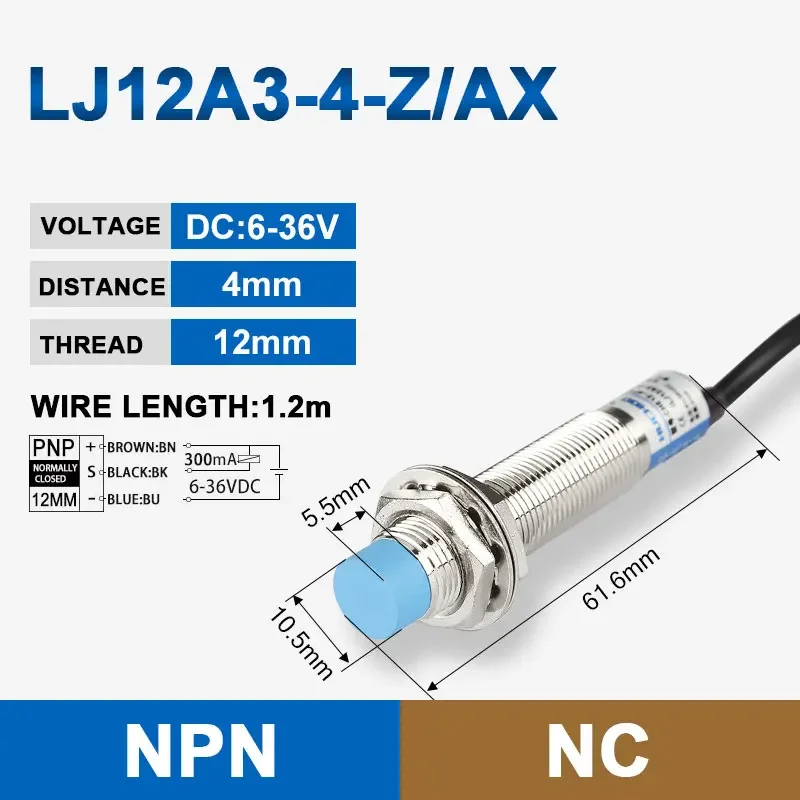 LJ12A3-4 BX BY AX AY Inductive Proximity Switch Lj12a3-4-z/bx NPN Lj12a3-4-z/ax PNP Sensor NO NC DC5~36V 4mm Detection Distance