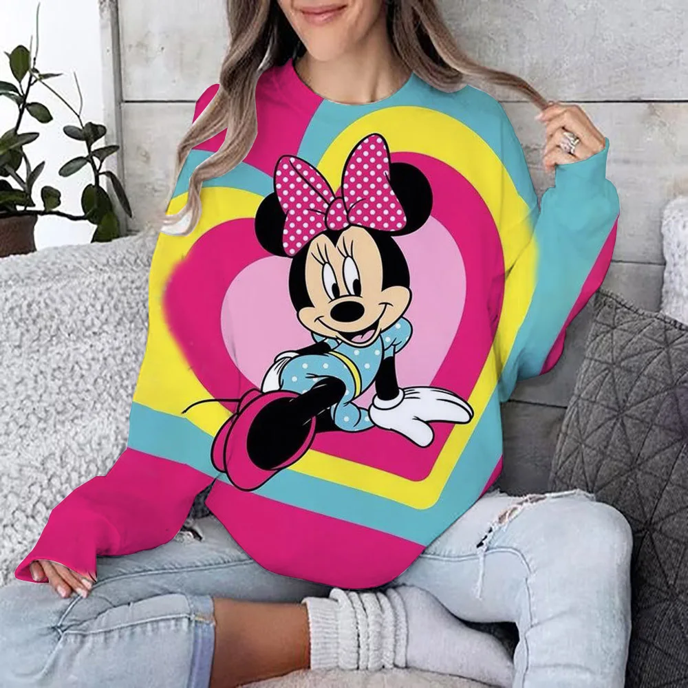 Moda feminina pulôver disney mickey mouse impressão outono e inverno diário manga longa solto pulôver roupas de casal pulôver