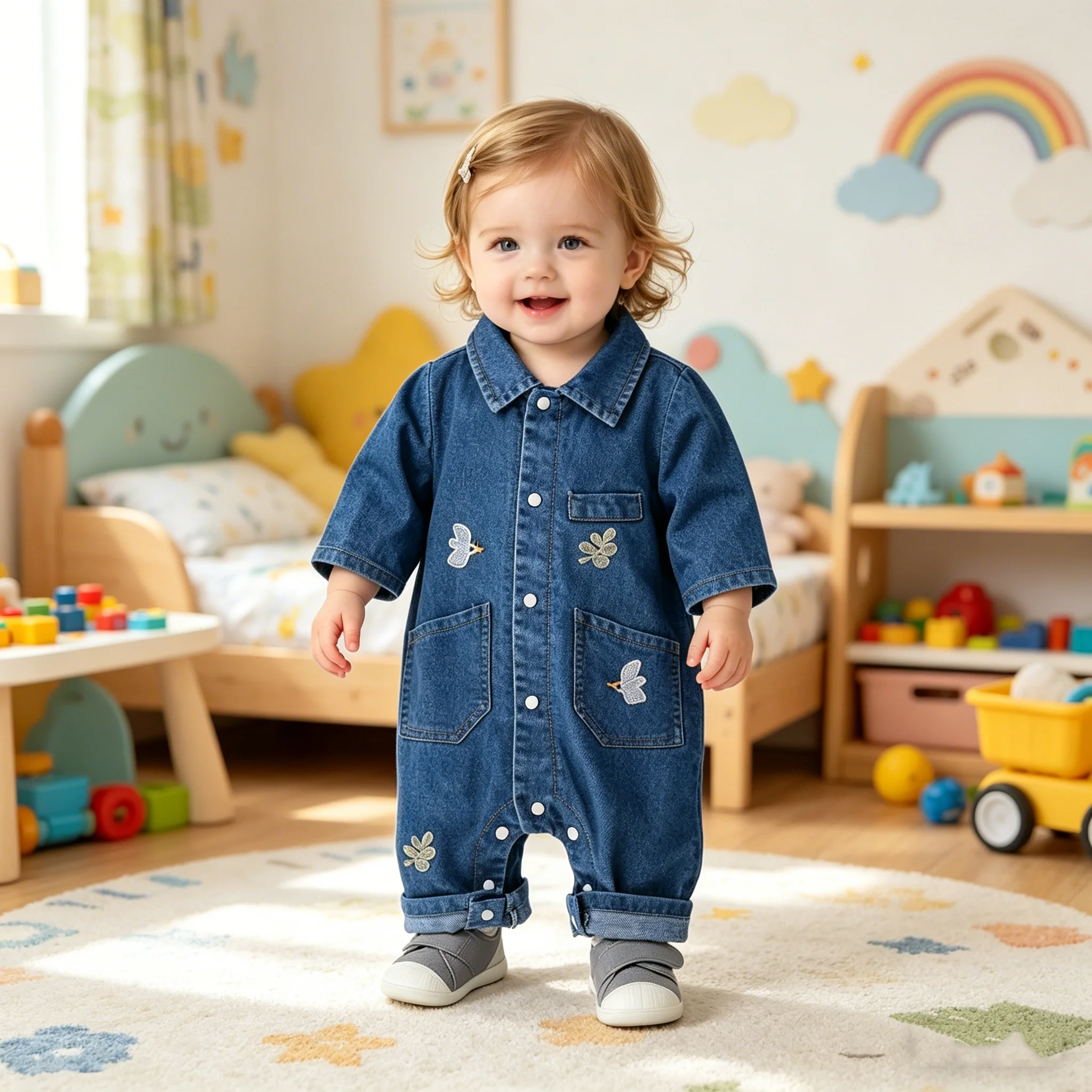 IENENS Baby Denim Rompers Toddler Jumpsuits High Quality Embroidery One-pieces For 3-24 Months Girl Boy Clothes