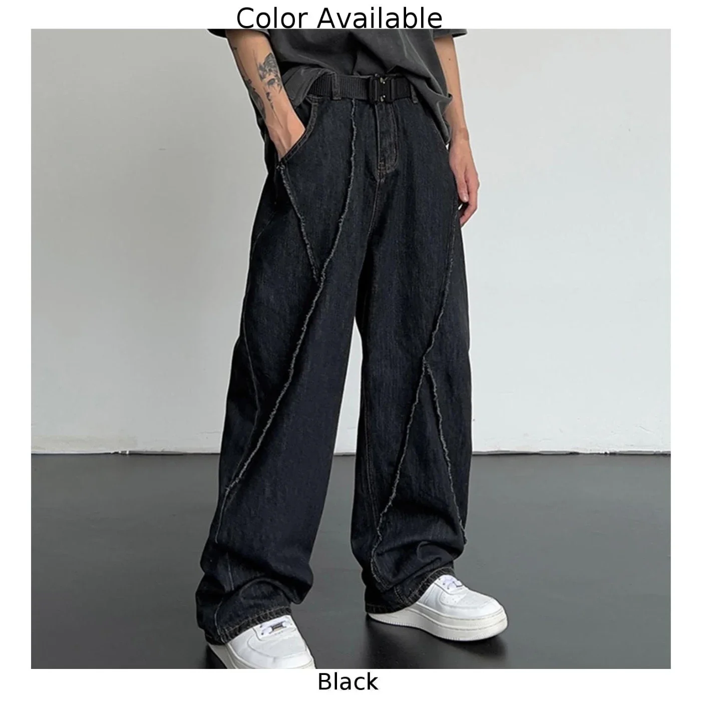 Calças acessíveis calças masculinas streetwear calças de perna larga hip hop jeans oversized rasgado retalhos calças para homem