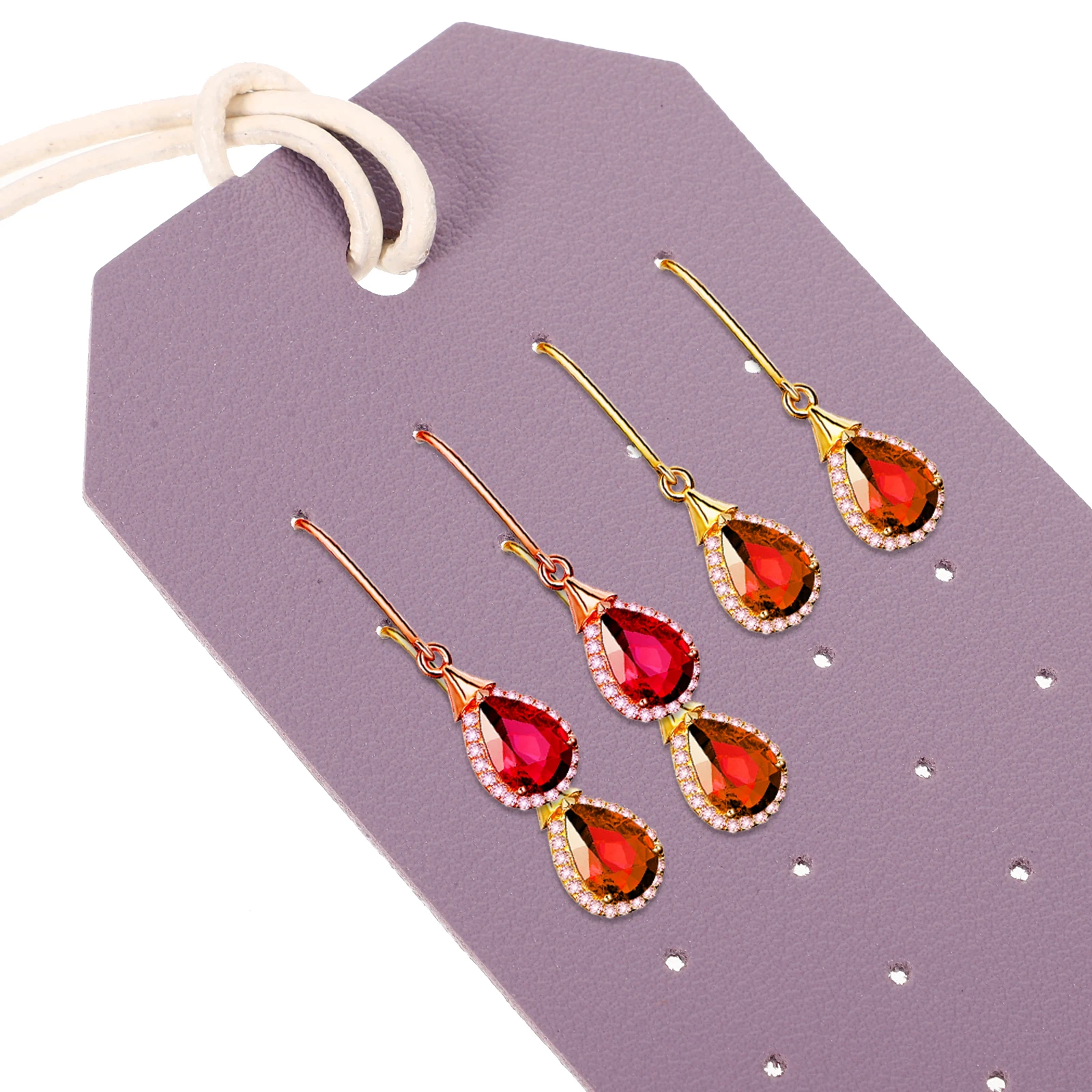 

2Pcs Earrings Display Stand Cards Double Sided PU Purple Travel Jewelry Packaging Holders with Holes for Accessories