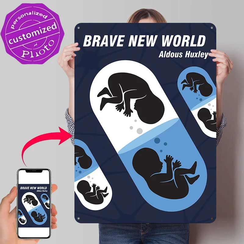 Brave New World Personalized 3D Textured Metal Poster Wall Art Vintage Tin Signs for Bedroom Decoration Room Office Decor Luxury