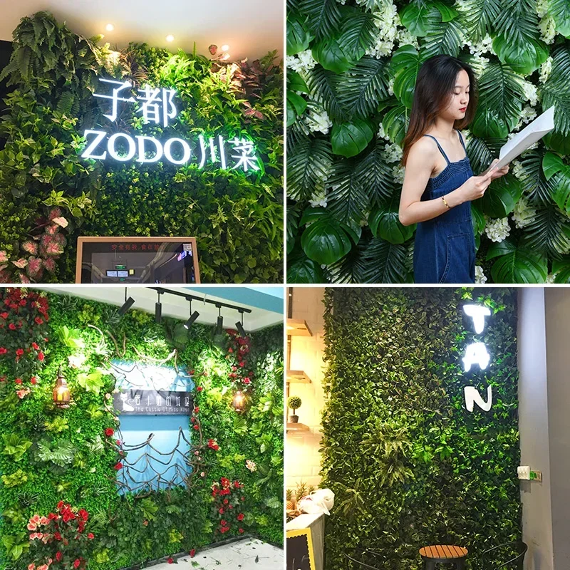 محاكاة جدار النبات النباتات الخضراء البلاستيك وهمية زهرة العشب الجدار الديكور خلفية صورة شرفة الحديقة الخضراء الجدار العلوي #2