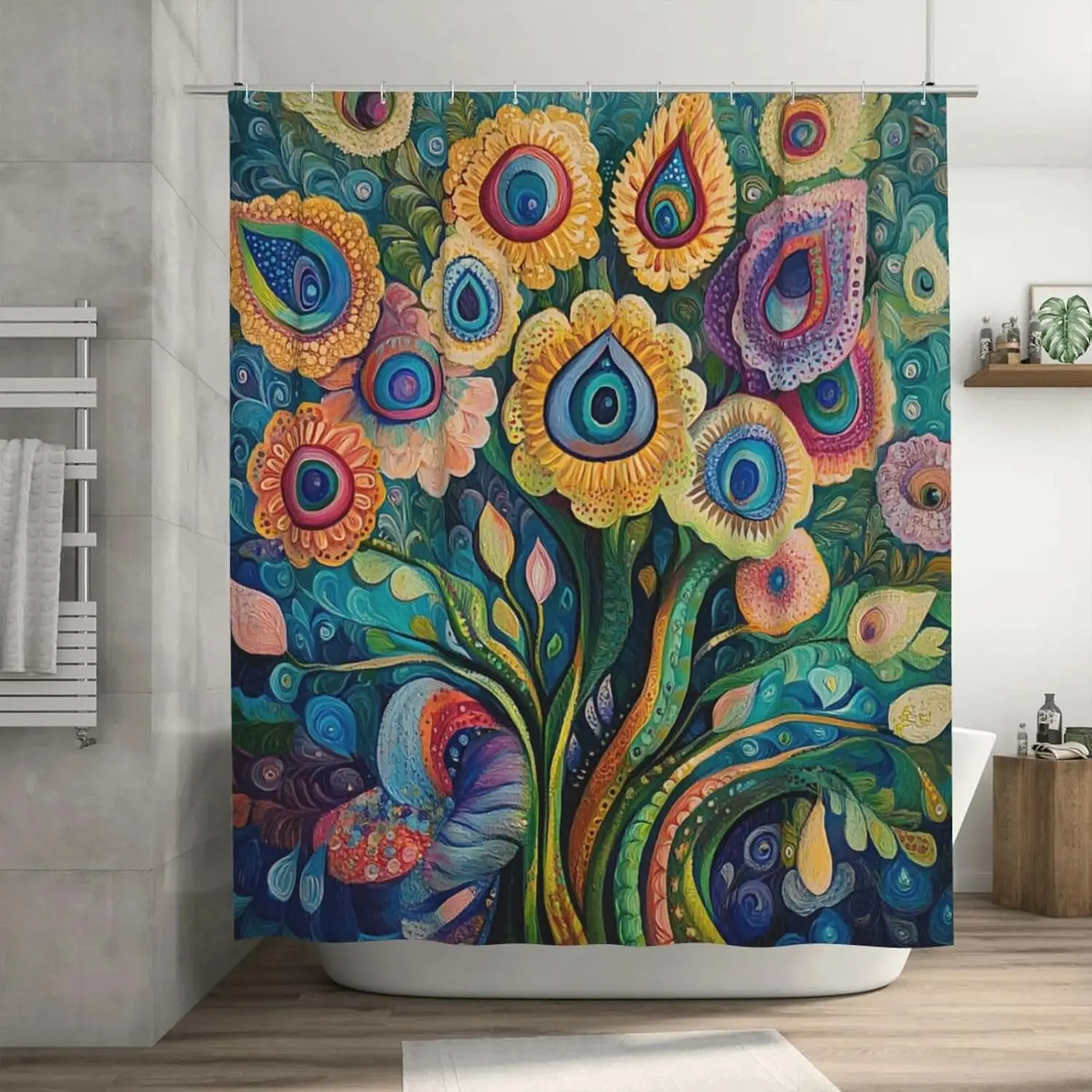 

Занавеска для душа, занавеска для душа, занавеска для ванной комнаты с 12 крючками, занавеска для душа с цветами павлина, водонепроницаемая подкладка