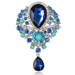 Vintage Crystal Water-drop Brooches For Women Men Luxury Designer Elegant Rhinestone Flower Brooch Pin Party Office Jewelry Gift
