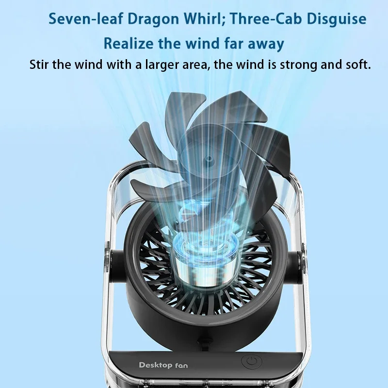 Transparent Desktop Fan Usb Rechargeable Silent Strong Led Digital Display Compact Portable Air Circulator For Home Office Dorm
