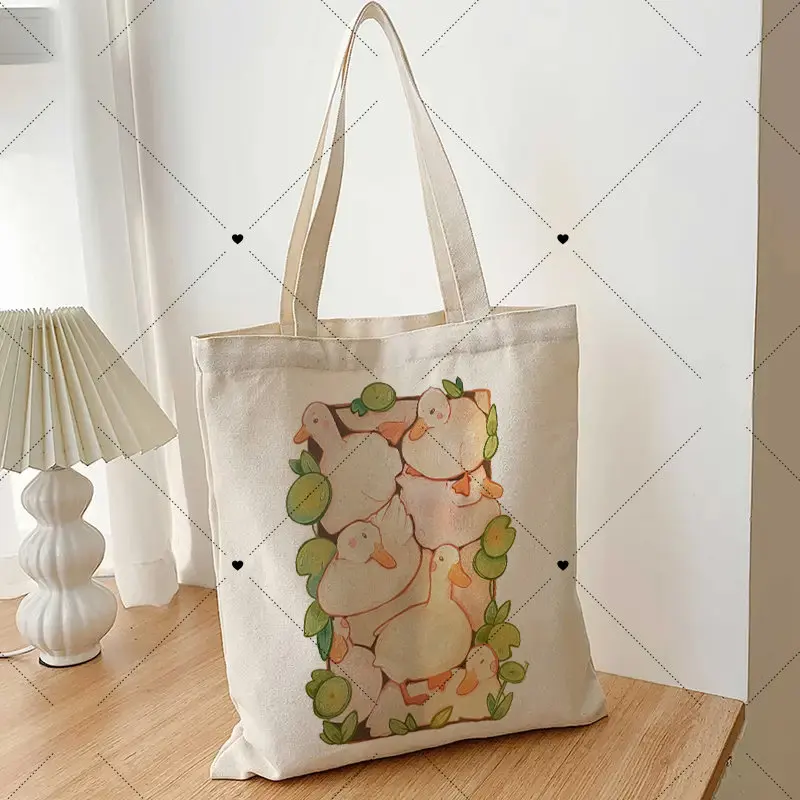 Cute Manga Duckline Aesthetically Printed Fashionable and Popular Square Convenient Portable Women's Canvas Supermarket tote Bag