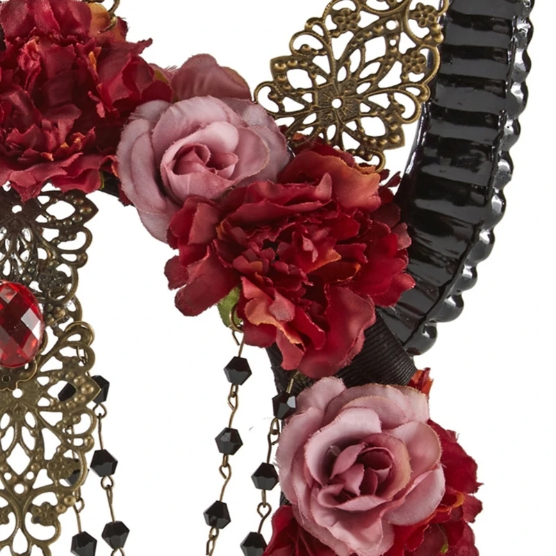 Bandeau gothique en corne mouton fleur Rose, couvre-chef du diable, coiffure d'halloween, couvre-chef fantaisie, pour