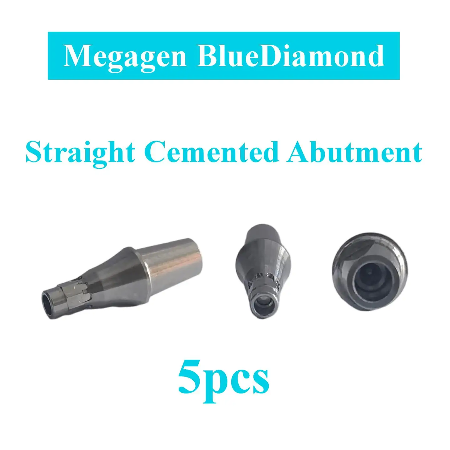 5Pcs Dental Straight Cemented Abutments Fits Megagen BlueDiamond Implant Fixture Medical Pure Titanium Cement Retained Tools Kit