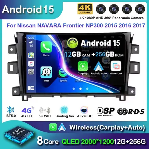 Android 15 para Nissan NAVARA Frontier NP300 2015 2016 2017 reproductor de coche vídeo navegación Radio Multimedia WiFi Bluetooth GPS DVD