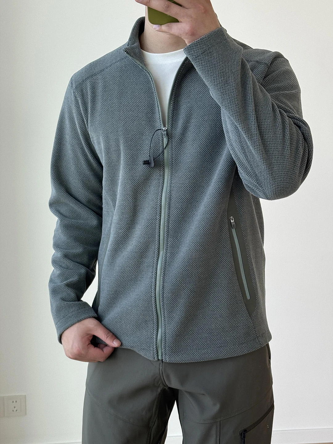 

Мужской зимний уличный вязаный кардиган на флисовой подкладке с воротником-стойкой, теплый, со скрытым узором «соты», для ношения как верхняя одежда