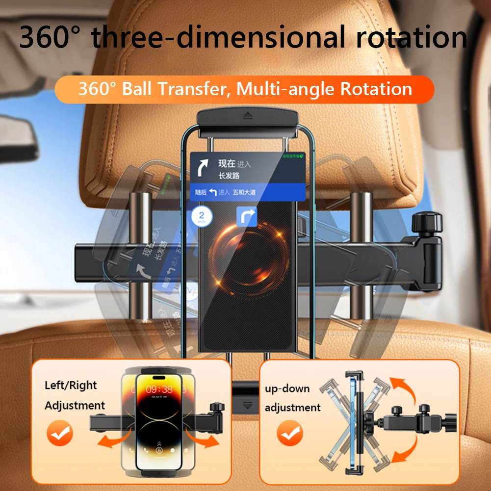 حامل مثبت مسند رأس المقعد الخلفي للسيارة ، حامل مسند رأس الجهاز اللوحي ، دوران ، قوس لجهاز