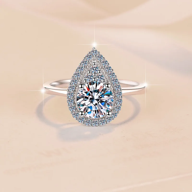 S925 Sterling Silver Moissanite Water Drop Ring Women's Fashion High-end Jewelry
