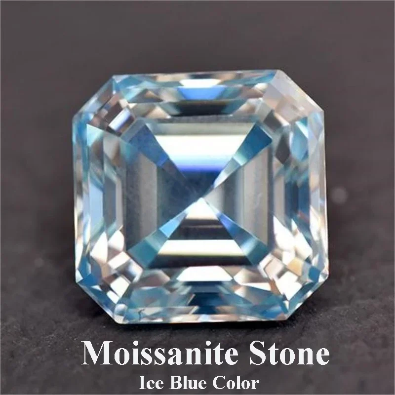 

Moissanite Stone Asscher Cut Ice Blue Color Advanced Jewelry Material Pass Diamond Tester for jewel making with GRA Certificate