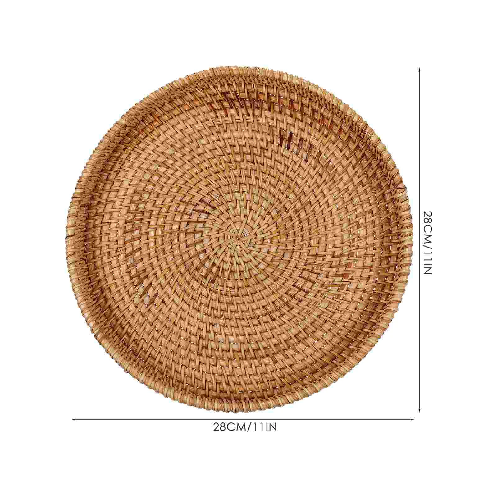 Table Decor Rattan Storage Basket Circle Tray Baskets Gathering Coffee Stackable Serving Light Brown