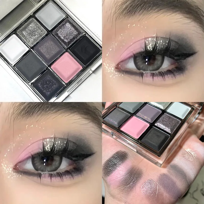 Punk esfumaçado sombra de olho preto rosa paleta perolado fosco paleta de sombra de longa duração olhos base sombra em pó cosméticos