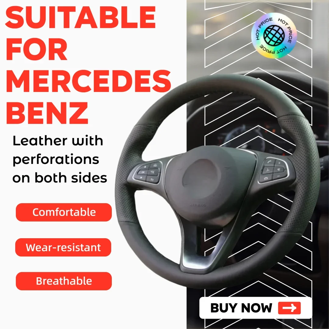 Suitable for Mercedes Benz W176 W246 W205 C117 218 X218 C253 W213 W166 Hand Sewn Leather Steering Wheel Cover