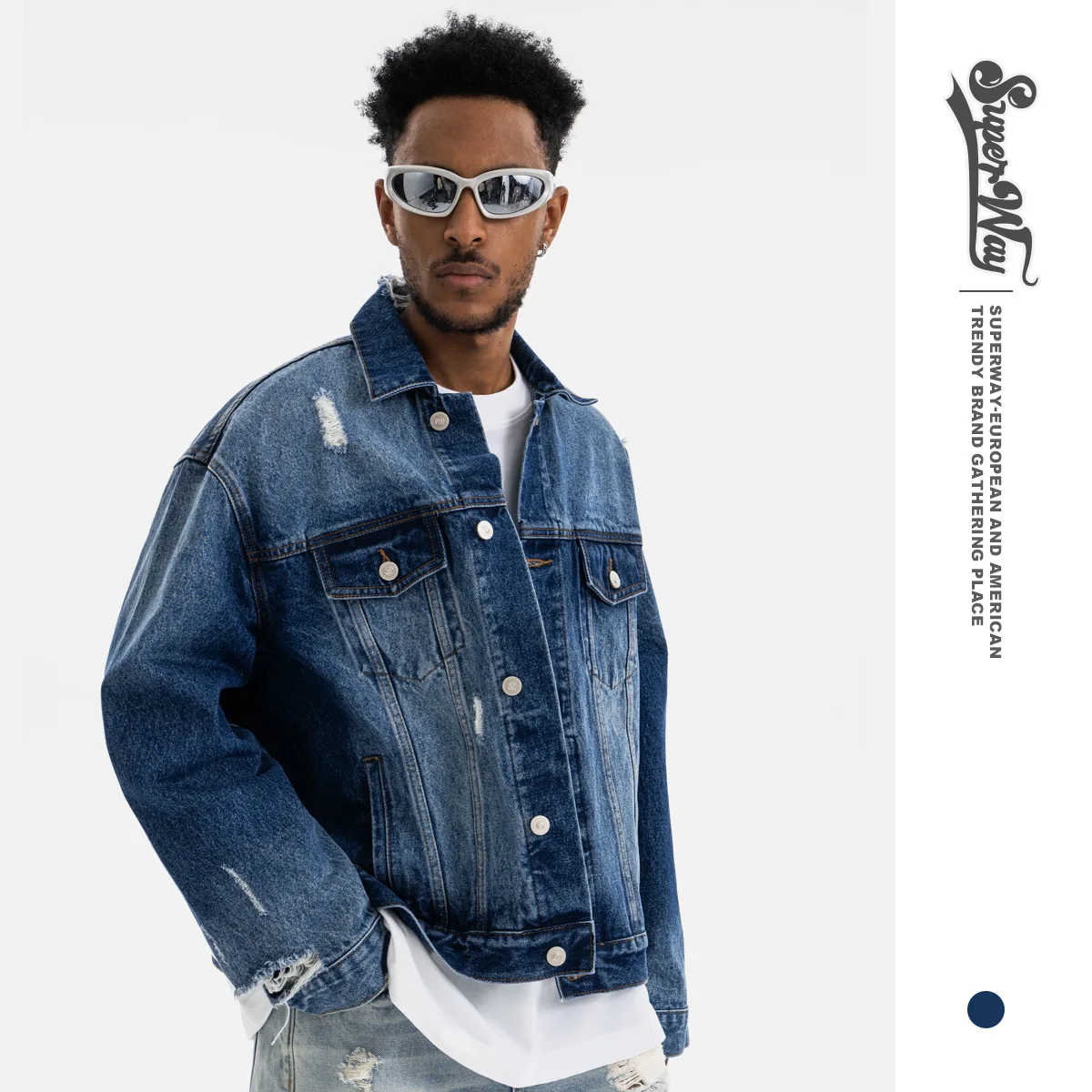 

Men's Denim Jaet Autumn Winter New Arrival Classic Retro Waed Hole Heavyweight Jaet Outerwear Cotton Long Sve Regula...