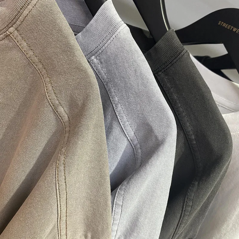 HELLOMARCEL จัดส่งฟรี EU US ขนาดคุณภาพสูง High Street Heavy Basic Vintage ล้างขี้ผึ้งย้อมล้าง Tee แขนสั้น Tshirt