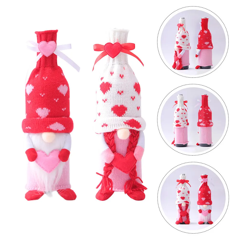 

Pink Gnome Bottle Toppers 2 Pcs Wine Cover Sleeves Anti Scratch Dust Proof Holder for Wedding Valentine Decoration