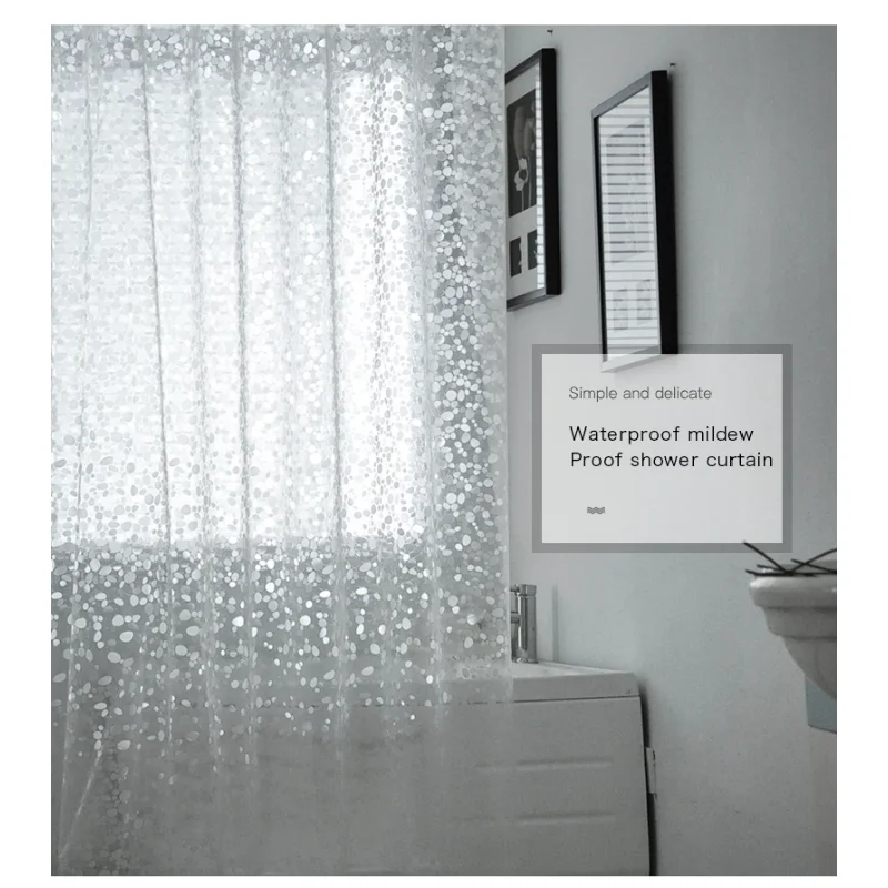 Easy To Clean Semi Transparent PEVA Plastic Eco-friendly Shower Curtain with White Shell Pattern Waterproof Bathroom Decoration