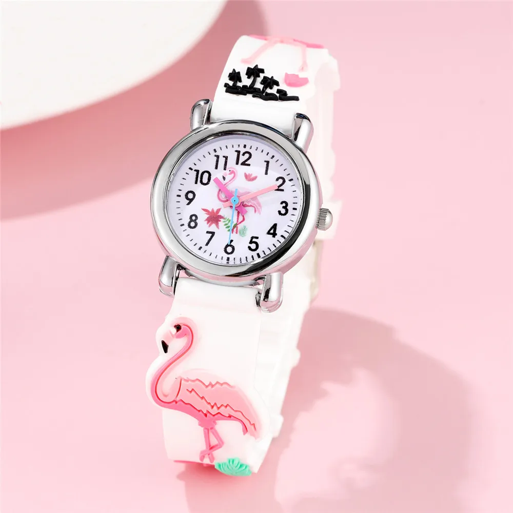 New Fashion Colorful Cartoon Flamingo Pattern Student and Children's Watch Quartz WristWatch