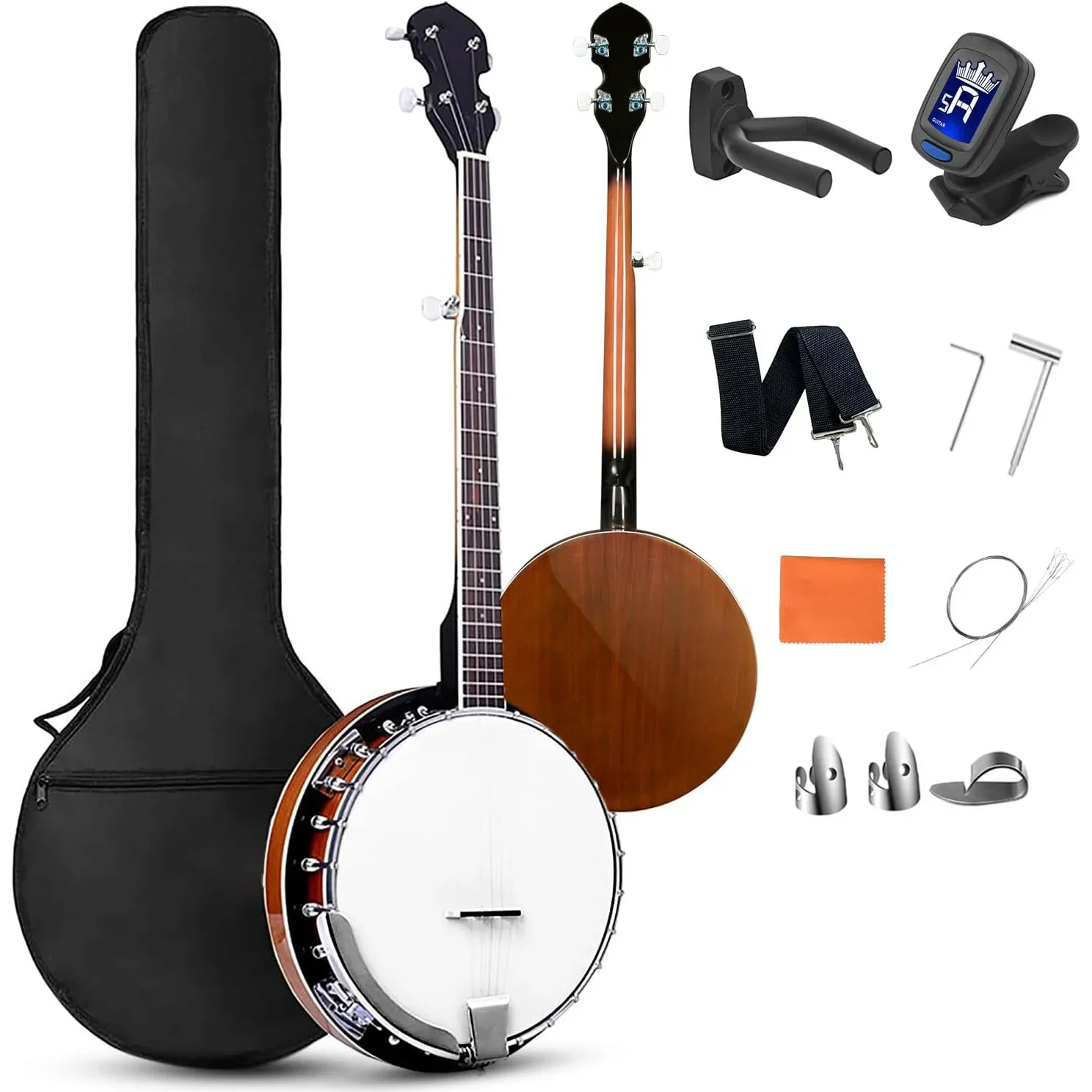 

5-String Geared Tunable Banjo - High-Quality Closed Back Design with 24 Brackets, Remo Head, Premium Hardcase Beginners