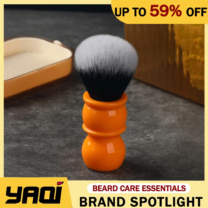 YAQI 24mm Soft Synthetic Hair Orange Handle Travel Shaving Brush Featuring A Tuxedo Knot Provide Comfortable Shaving Experience