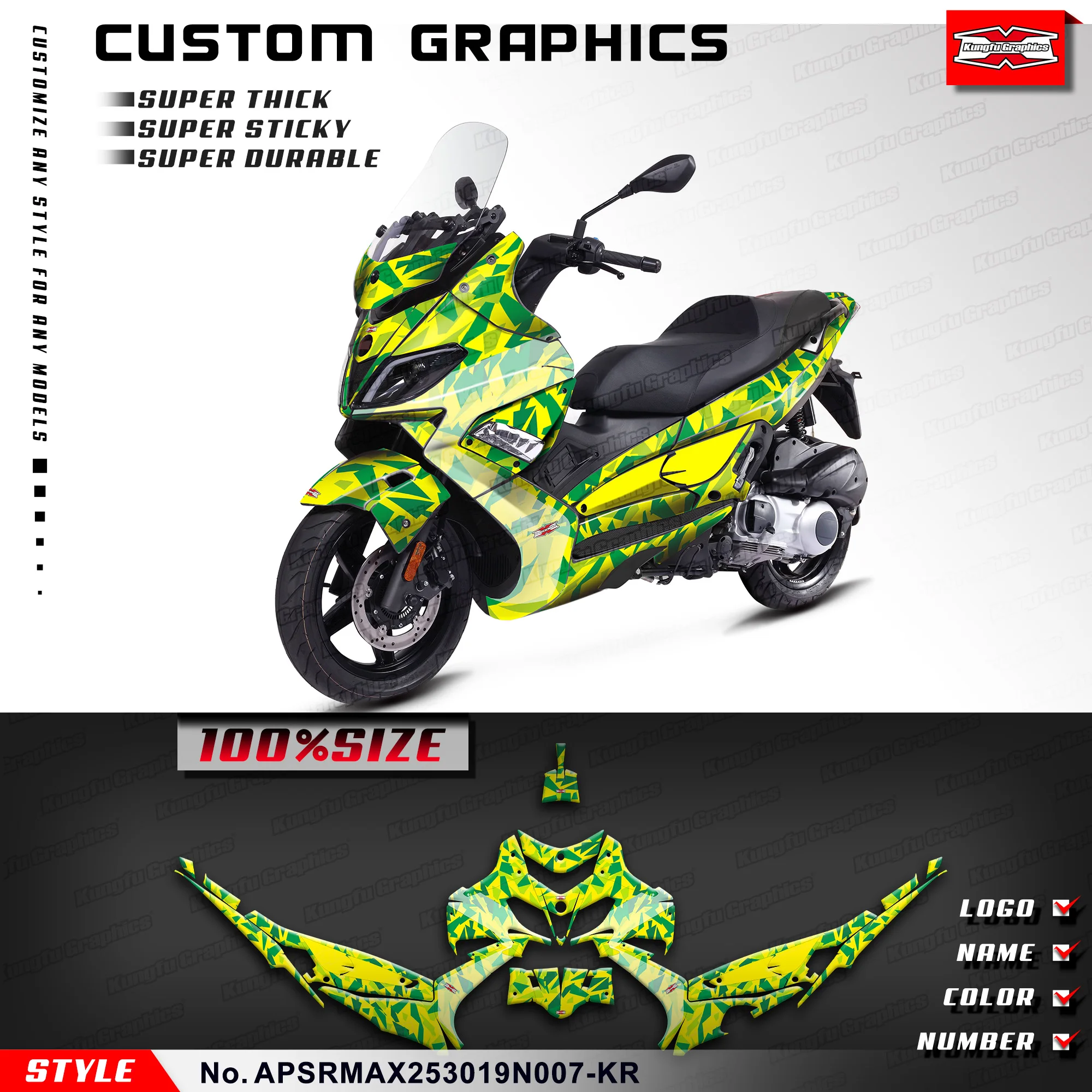 

KUNGFU GRAPHICS Motorcycle Decals Vinyl Decal Kit for Aprilia SR MAX 250 300 2019 2020, APSRMAX253019N007-KR