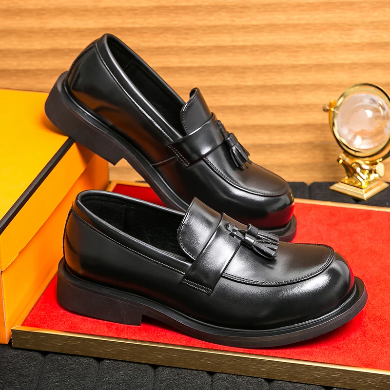 أحذية جلدية بسحاب للرجال للخريف، أحذية رسمية وغير رسمية على الطراز البريطاني، أحذية جلدية عالية الجودة، أحذية قصيرة، أسود مقاس كبير م #3