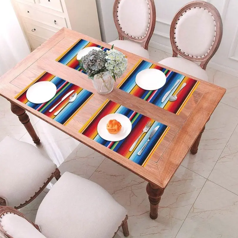 2/4/6PCS Bohemian Ethnic Striped Retro Floral Placemats Insulated Washable Non Slip Dining Table Mats Kitchen And Home Decor