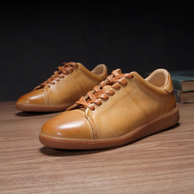 

British Style Cowhide Sport Casual Shoes Men's Design Genuine Leather Lace-up Dress Work Business Derby Shoes Male Flats