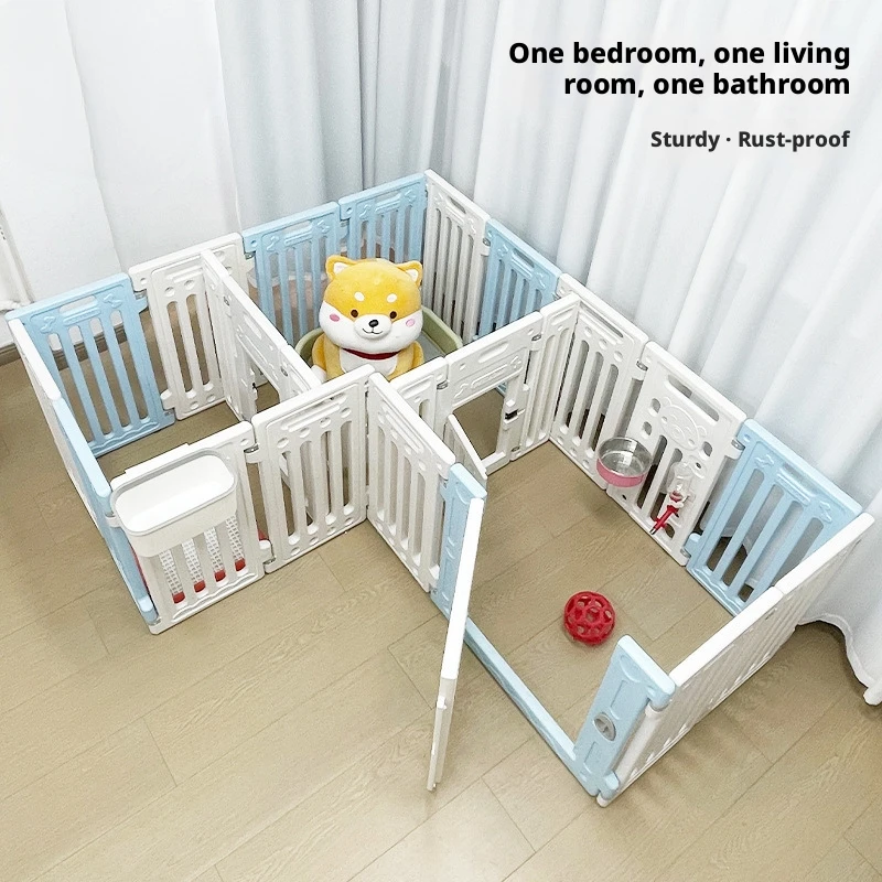 Plastic Square Pet Fence 65cm High, Indoor Kennel with Snap Button Closure, Plastic Tray for Small/Medium Dogs, Multifunctional