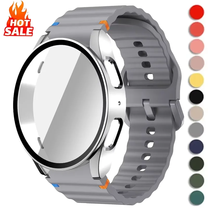 Silikonarmband für Samsung Watch 7 6 5 4 40 mm 44 mm 5Pro 45 mm Band mit Hülle Displayschutzfolie Stoßstangenabdeckung für Handgelenkzubehör