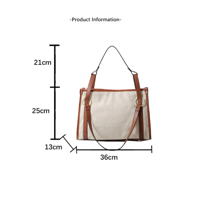 Bolsa de ombro única para mulheres, grande capacidade, lona, contrastante, retrô, na moda, elegante, sacola pendular