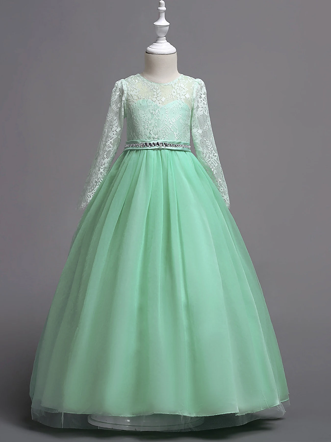 green European and American best-selling children\'s bridesmaid dress lace long sleeved large skirt, flower girl princess dress