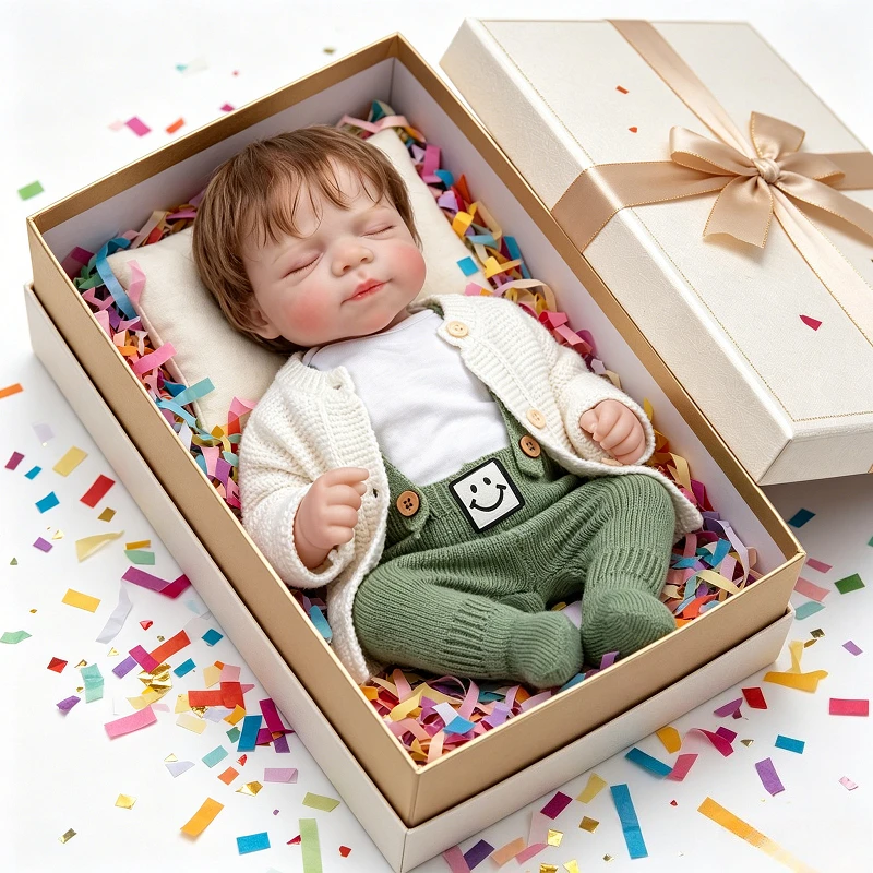 

48cm Cute Reborn Sleeping Baby Doll Girl Pascale with Hand-Rooted Brown Hair Soft Silicone Reborn Baby