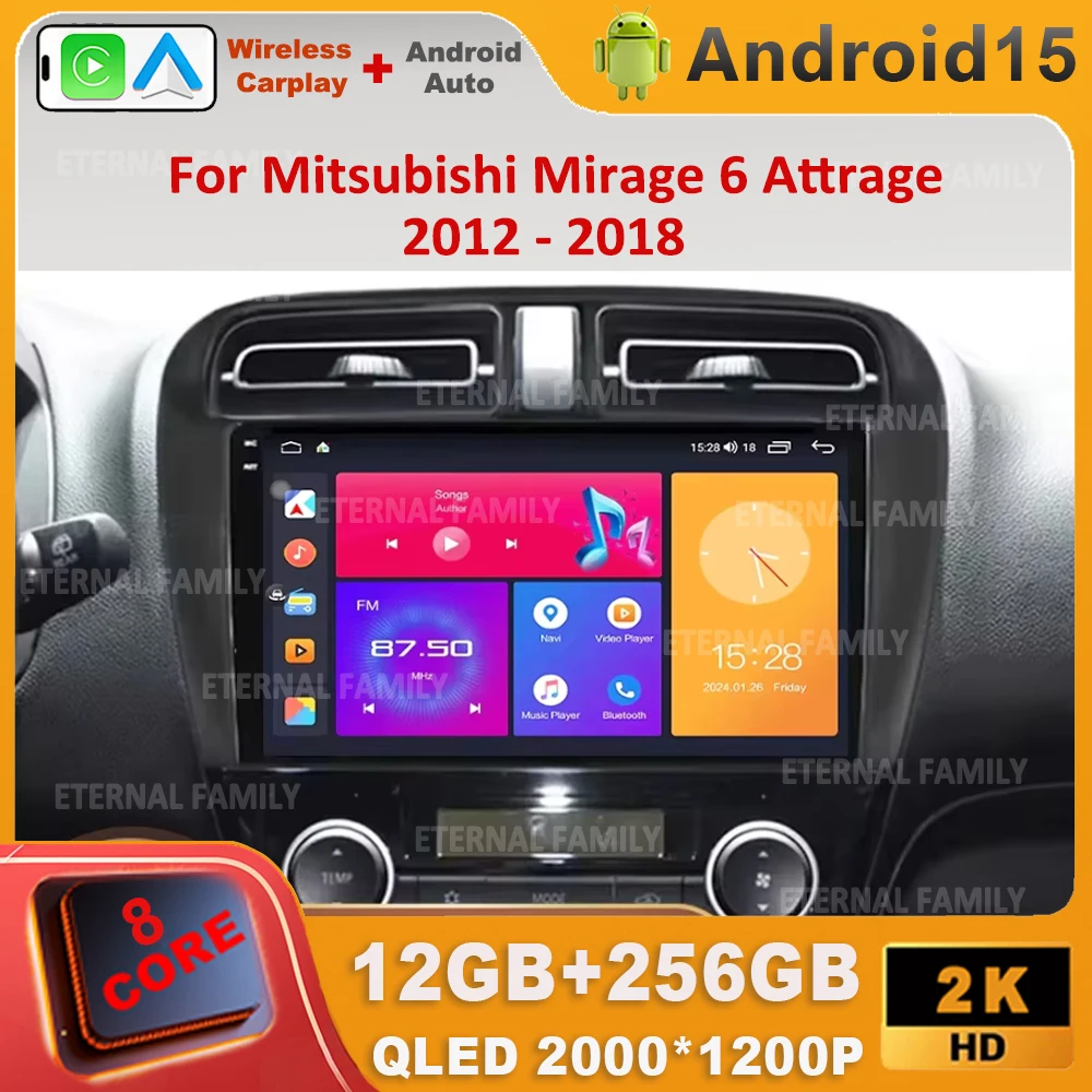 

Android 15 For Mitsubishi Mirage 6 Attrage 2012 - 2018 Car Radio Multimedia Video Player Navigation GPS Wireless Carplay WIFI