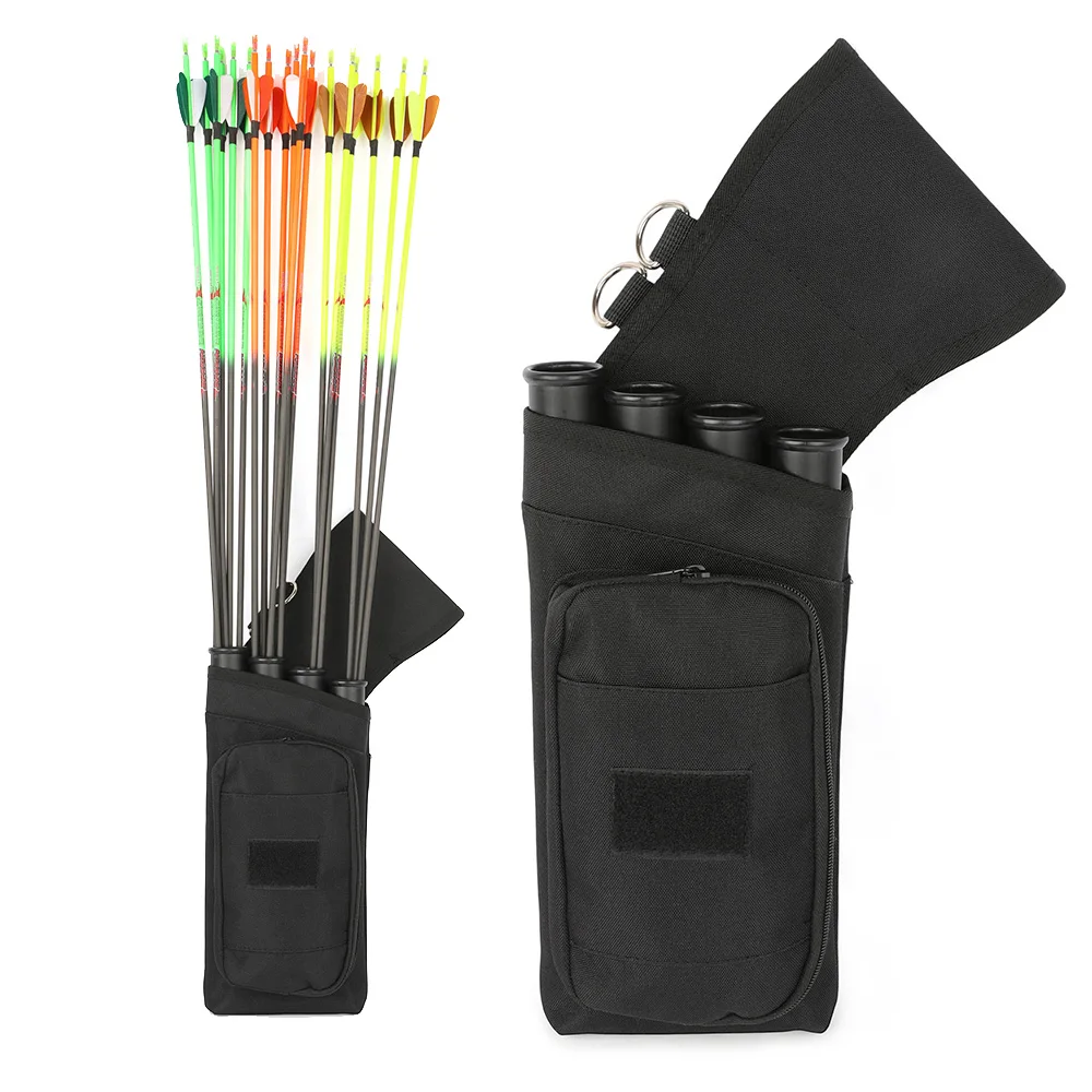 

1pc Left Hand Arrow Quiver 4 Tube Waist Arrow Pouch Nylon Material Adjustable Belt Arrow Bag for Archery Hunting Shooting Target