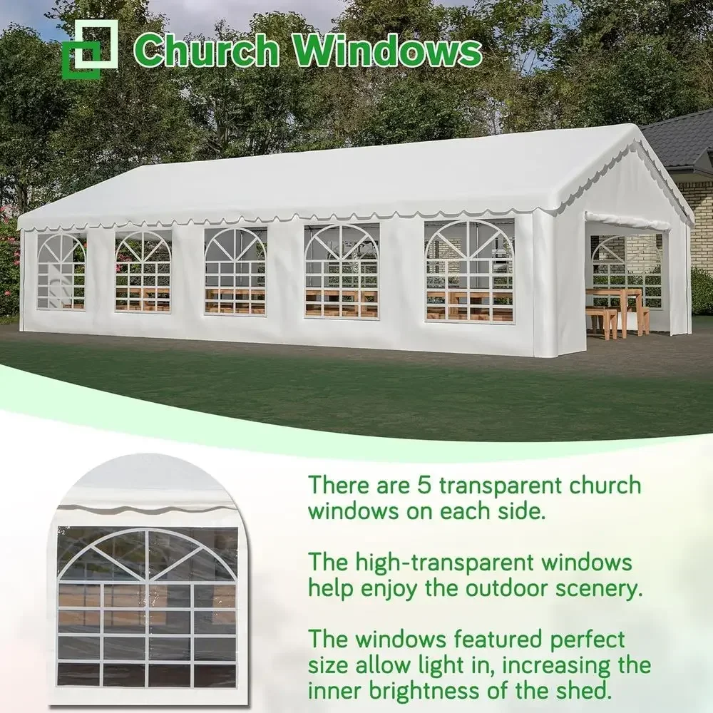 20'x32' Party Tent - Heavy Duty Upgraded Galvanized e, Outdoor Wedding Gazebo Shelter , Removable Sidewalls, Double Do, and 3 Ca