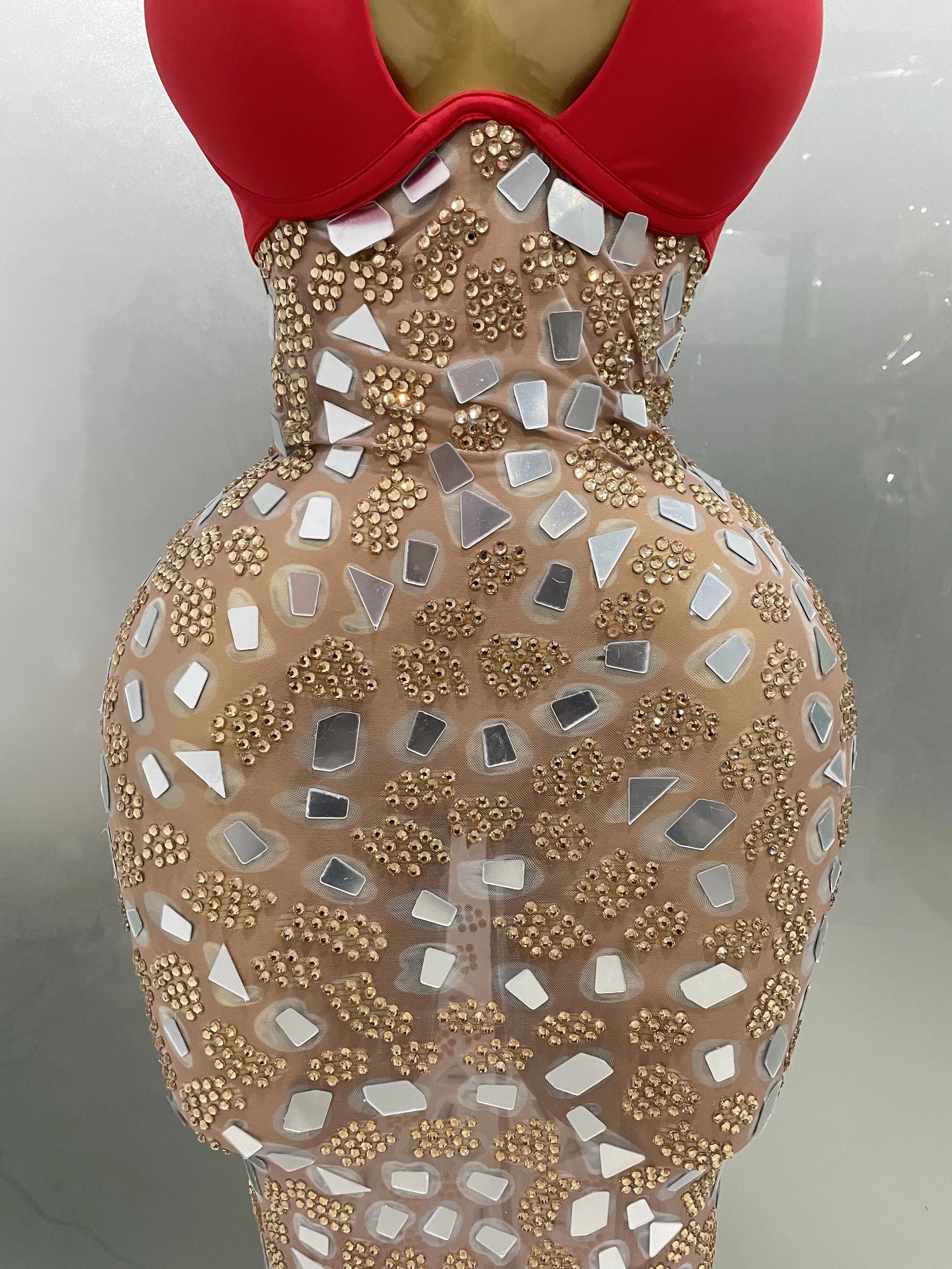 Sexy glitzerndes Strass-Mesh-Spiegel, rote Rosen, langes Kleid, 2025, neue Damen-elegante Abendparty, Club, Bühnenkostüm