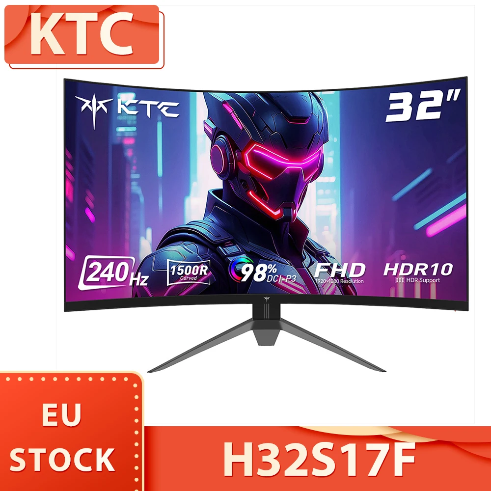 KTC H32S17F 32 inch Curved Gaming Monitor 1920*1080 HVA Panel 240Hz Refresh Rate 125% sRGB, 3500:1 Contrast Ratio, Adaptive Sync