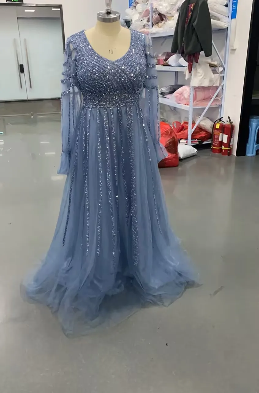 パフスリーブのパーソナライズされたイブニングドレス,ライン,光沢のあるVネック,フォーマルなウエディングドレス,ウェディングドレス,ドバイ,ラグジュアリー,ロング,スパンコール