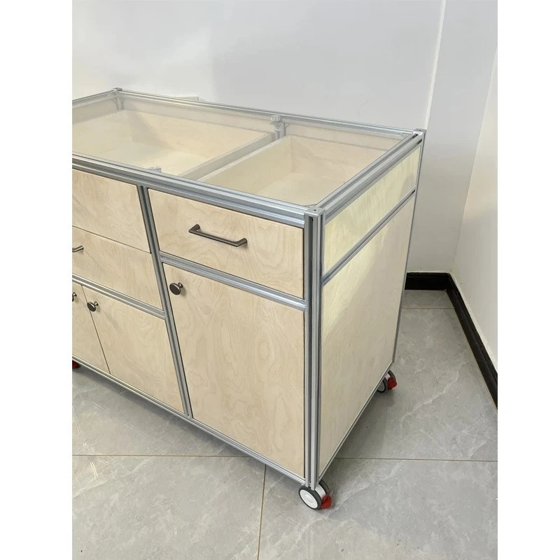 خزانة جانبية لتناول الطعام من خشب البتولا الحديث البسيط وخزانة قهوة متنقلة من الألومنيوم لغرفة المعيشة المنزلية