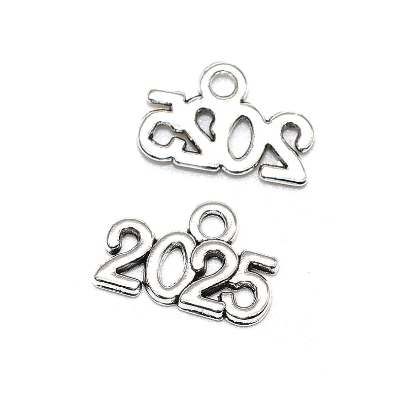 20pcs/PACK Antique Silver Plated 2026 2025 Charm Diy Jewelry Making Accessories Number Year Charms 9mm*14mm